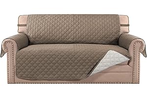 MeilleMaison Sofa Slipcovers Reversible Quilted Loveseat Couch Cover Water Resistant Furniture Protector with Elastic Straps for Pets/Kids/Dog(Loveseat, Taupe/Beige) (MMCLKSFD02C2)