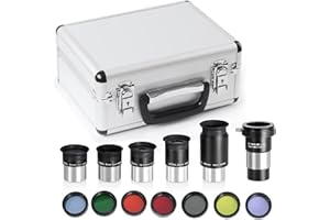 CelticBird 1.25" Eyepiece and Filter Set with a Carry Case-Telescope Accessory Kit (13 Piece) - 5pcs Plossl Eyepieces & 5pcs Color Filters & a 2X Barlow Lens & a Moon Filter & a Polarizing Filter