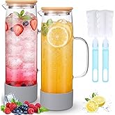 Honeydak 2 Pack Glass Water Pitcher for Daily Hydration, 51oz/1.5L Pitcher with Lid and Handle, Anti-Slip Glass Carafe for Hot Cold Water, Iced Tea and Fridge