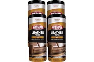 Weiman Leather Cleaner Wipes - Clean Condition UV Protection Help Prevent Cracking or Fading of Furniture, Car Interior, Couch, and Shoes, 4 Pack