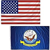 Set of 2 US Navy Flag 3x5 outdoor, American United States Military Flags & USA Banner for Outdoor Indoor Garage Room Wall (Navy)