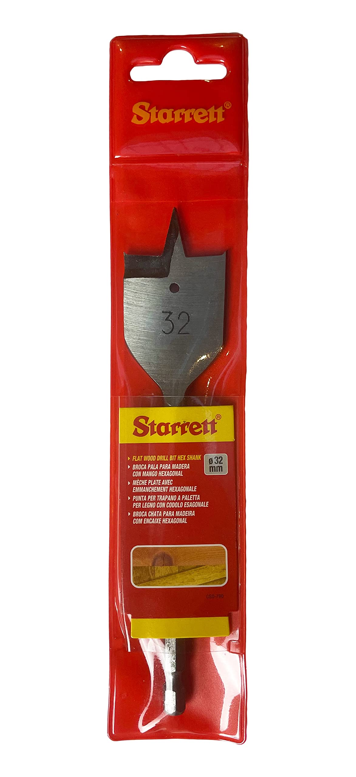 Starrett Flat Wood Drill Bit - 32X152MM KFWD32A High Speed Steel HSS 1/4 Inch Hex Shank Spade Drill Bit - Woodworking Hole Cutter Tool