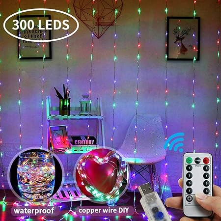 Amazon Com Lobkin 300 Led Window Curtain String Light Fairy