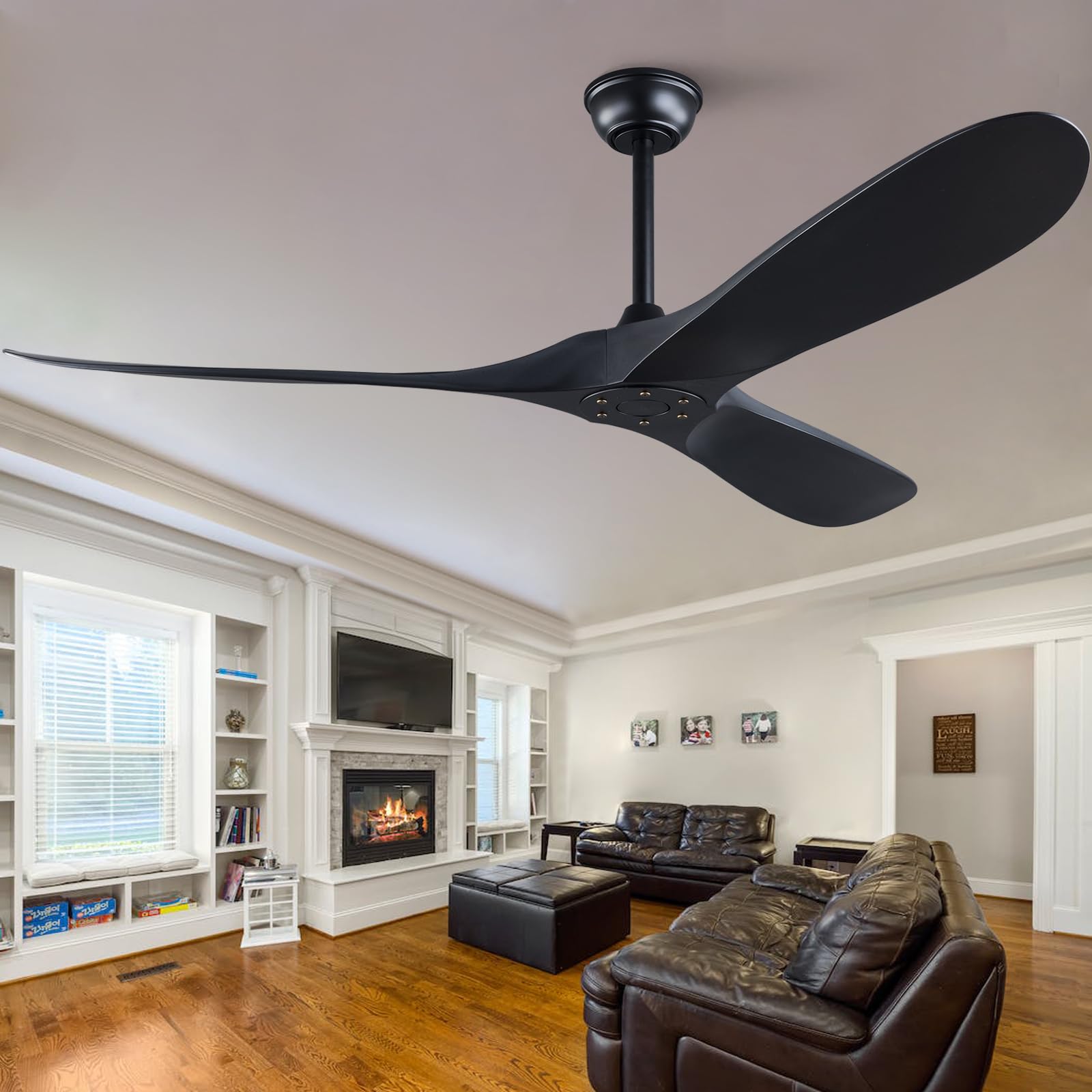 Photo 1 of OMYU 52'' Ceiling Fan without Lights, Black Modern 3 Blades Ceiling Fan with Remote Control, 6 Speed Quiet Reversible DC Motor, Indoor Outdoor Ceiling Fans for Bedroom Dining Room Study Patios.