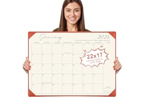 Gannyfer Large Desk Calendar 2025 with Desktop Mat, Simplified 22" x 17" Desktop Pad Calendar, 18 Month Table Calendar from Jan 2025 to Jun 2026, Office Supplies Perfect for Home School and Office-Orange