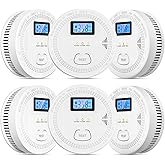 6 Packs, 2 in 1,Smoke Carbon Monoxide Detector,Carbon Monoxide Detectors/Smoke Alarm,85 dB Alarm,Large Screen Readout,Test Button,Battery Operated, Work State LED Flash,Easy Install