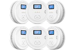 OLUNCLE 6 Packs, 2 in 1,Smoke Carbon Monoxide Detector,Carbon Monoxide Detectors/Smoke Alarm,85 dB Alarm,Large Screen Readout,Test Button,Battery Operated, Work State LED Flash,Easy Install
