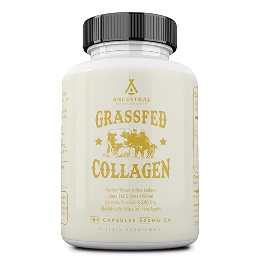 Ancestral Supplements Grass Fed (Living) Collagen-Supports Joints, Marrow Bones, Cartilage, Skin, Hair & Nails (180 Capsules) best collagen supplement