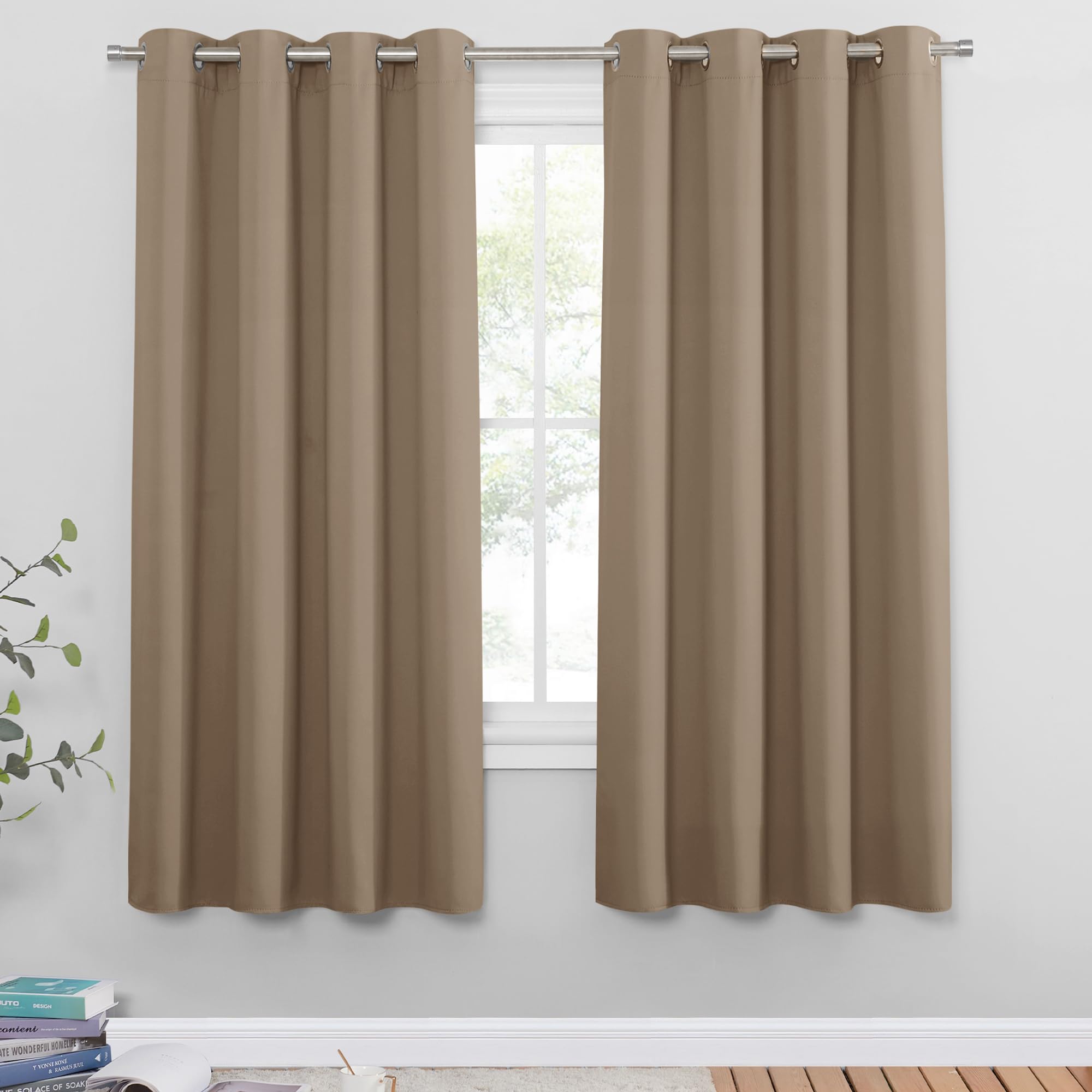 PONY DANCE Blackout Window Curtains - Eyelet Light Blocking Thermal Curtains & Drapes for Bedroom/Living Room Decorative Noise Reduce Drapery for House, 2 Pieces, W 46 Inch x D 72 Inch, Mocha — image 1