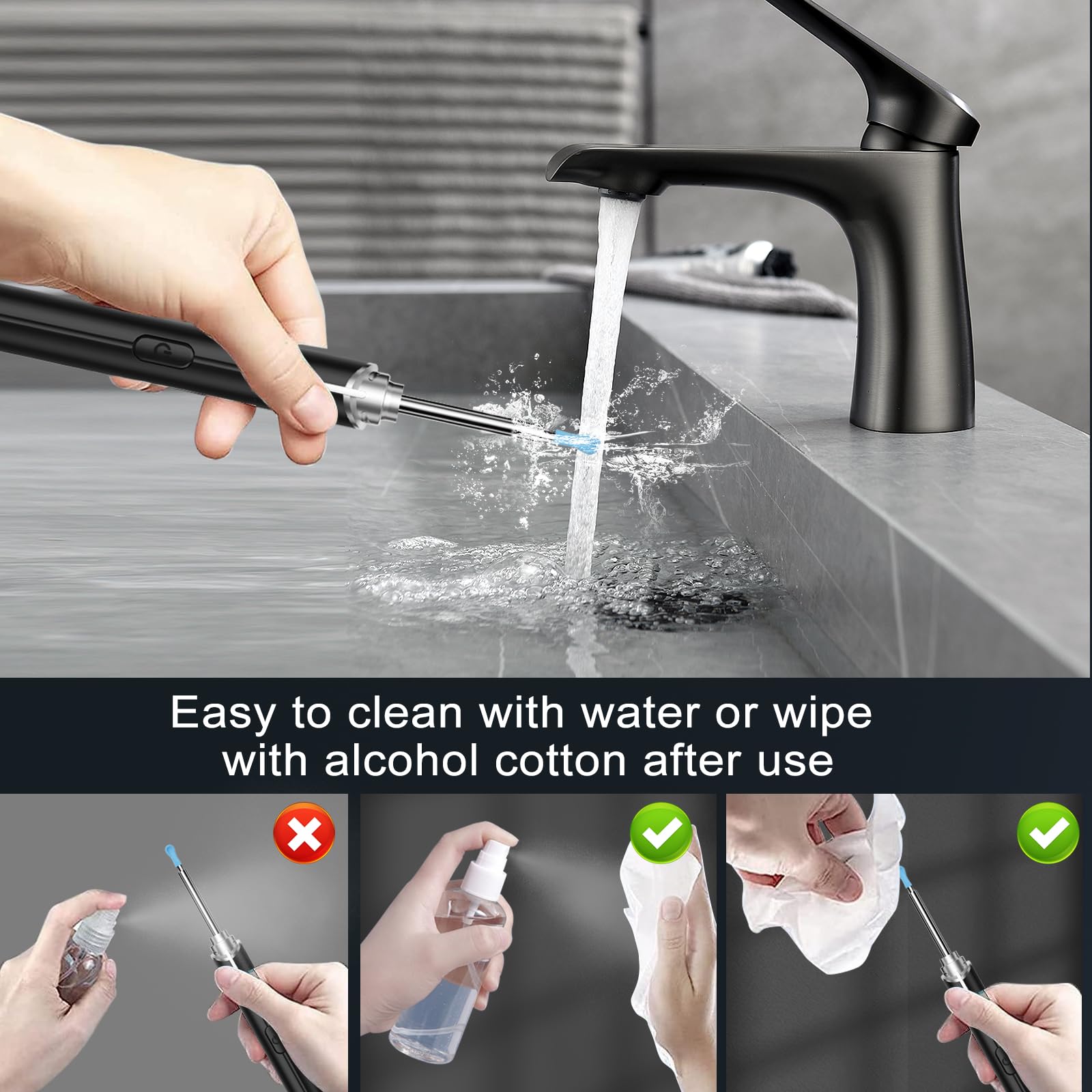 Ear Wax Removal, Ear Cleaning kit with 1296P Camera, Ear Camera with 6 LED Lights, Earwax Remover Tool for iPhone, iPad & Android, Ear Cleaner Earwax Removal Kit Black