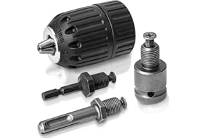 Hakkin 2-13mm Keyless Drill Chuck Adapter, 1/2-20Unf Drill Chuck with SDS-PLUS Shank Bit, 1/4" Hex Shank Lock Key, 1/2” Socket Square Female Adapter for Impact Driver, Electric Drill, Hammer Drill