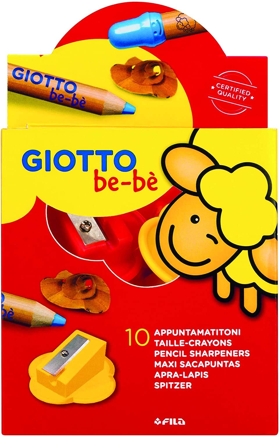 GIOTTO be-bè Colouring Pencils and Wax Crayons Kids Sharpener, 10 Pieces, For School & Home