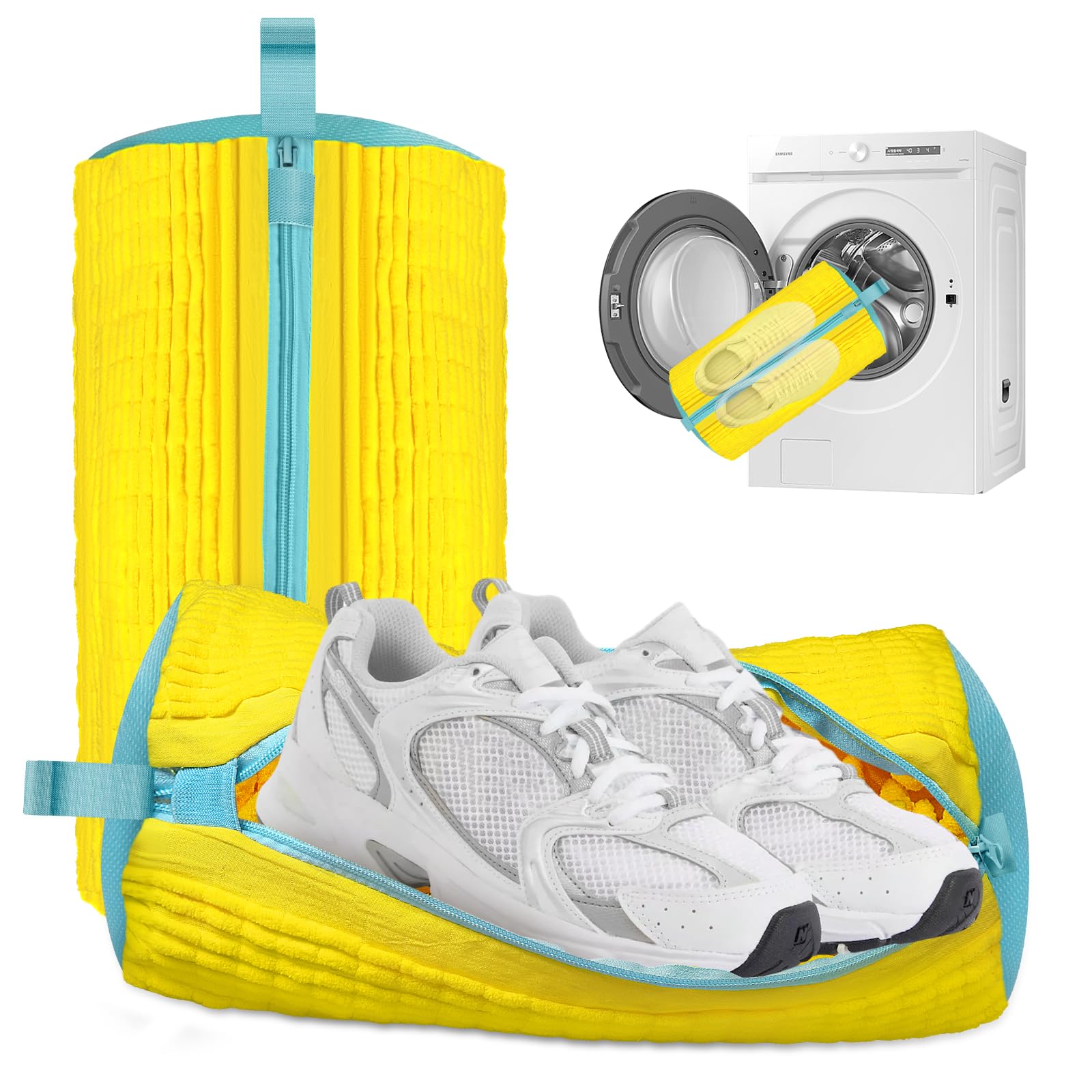 Photo 1 of **1 PC** XQXA Shoe Washing Machine Bag  - Reusable Shoe Washing Bag with Hidden Zipper, Machine Washable Shoe Bag for Sneakers, Tennis & Athletic Shoes (Yellow)