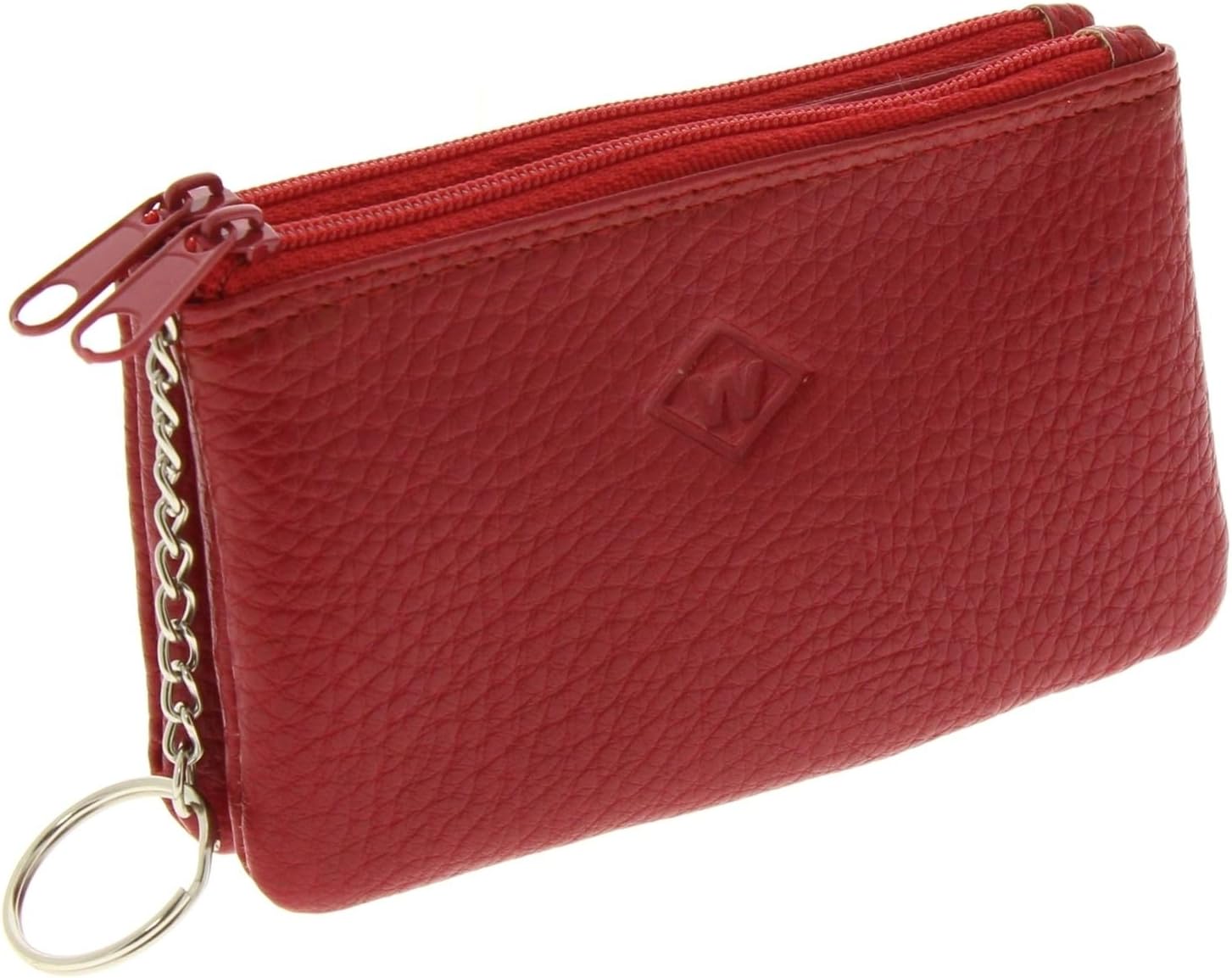 FASHIONGEN Leather Double Zip Coin Purse, Red (Unisex-Adults, All Ages, 2 Compartments)