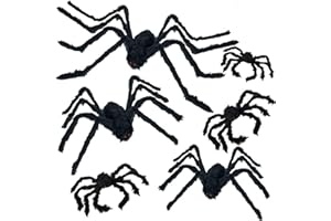 ESSENSON Halloween Spider Decorations, 6 PCS Scary Giant Spiders Set, Realistic Red Eyes and Bendable Legs Spider Decoration Props for Window Wall and Outdoor Indoor Yard Patio House Decor