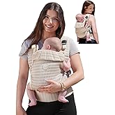 GROWNSY Baby Carrier Newborn to Toddler (7-44lbs), Ergonomic & Cozy Wraps Carrier with One-Click Buckle, Head Support for Hands-Free Comfort, Design for Infant to Toddler, Almond Beige