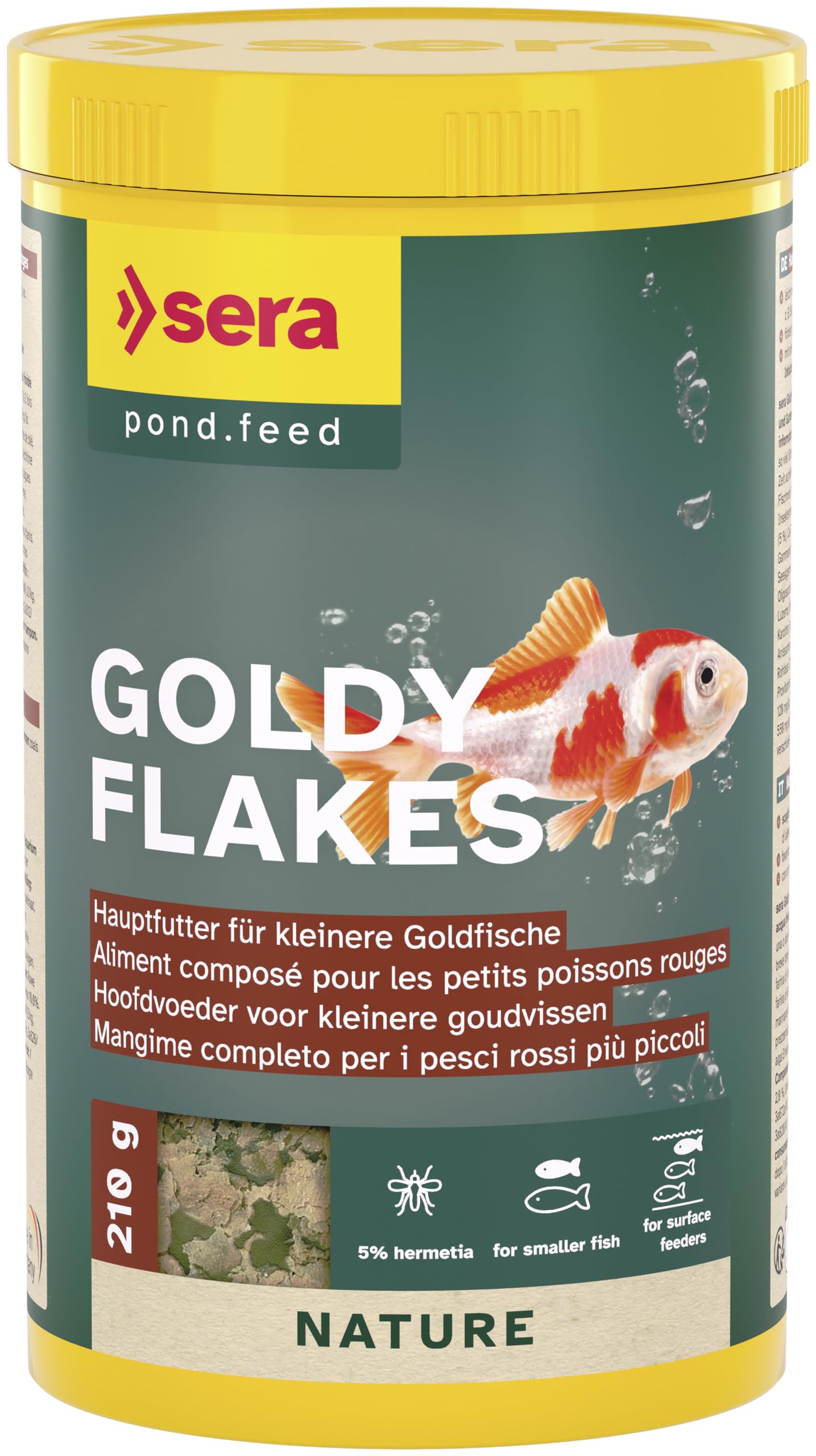 Sera Goldy Nature 1 L (210 g) Main Food for Smaller Goldfish Promotes Healthy Growth & Magnificent Colours Without Colourants and Preservatives Protein Source Thanks to Insect Flour