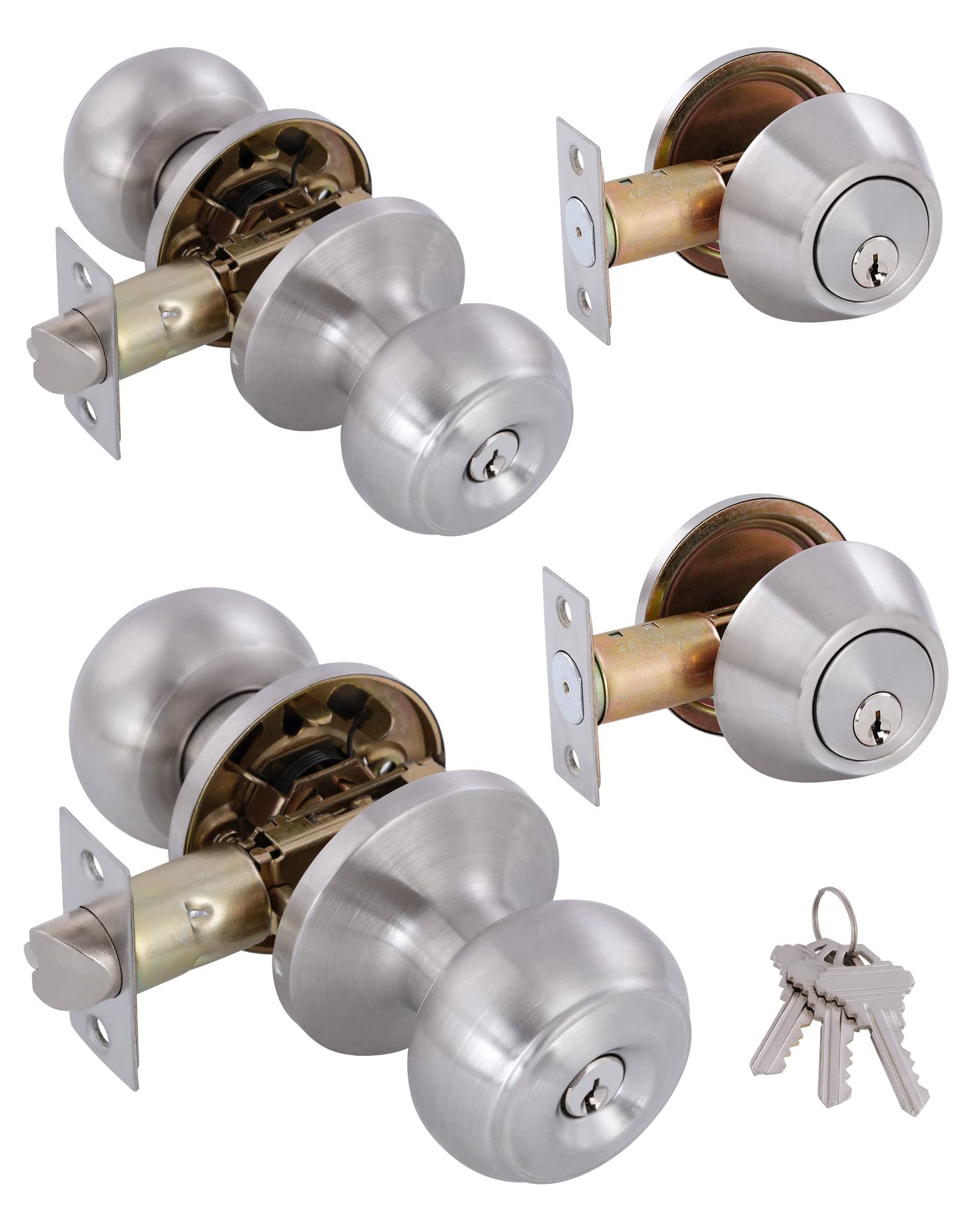 Photo 1 of GITRANG (2 Pack All Keyed Identical Deadbolt Door knob Single Cylinder Deadbolt Lock Combo Set, Classic Satin Nickel Exterior Door Knobs with Deadbolt Entrance and Front Door Lock