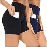 THE GYM PEOPLE 2 Pack Women's High Waist Workout Shorts with Deep Pockets Tummy Control Running Yoga Shorts