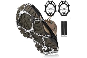 FIMXSD Crampons 19 Stainless Steel Spikes Ice Cleats for Shoes and Boots,Snow Traction Cleats Ice Grips for Hiking, Mountain Climbing,Walking,Fishing for Men & Women
