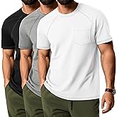 Neer 3 Pack Men's Short Sleeve T-Shirt, Casual Basic Crew Neck Tees Summer Solid Lightweight Shirts Pullover Tops with Pocket