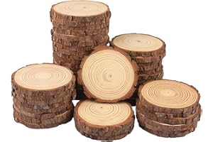 50 PCS 4-4.7 Inch Natural Wood Slices, Unfinished Pine Wood Circles with Barks for Coasters, DIY Crafts, Christmas Rustic Wedding Ornaments and Centerpieces,by GNIEMCKIN.