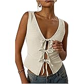 Milumia Women Tie Front V Neck Tube Tops Textured Sleeveless Split Hem Summer Tank Tops