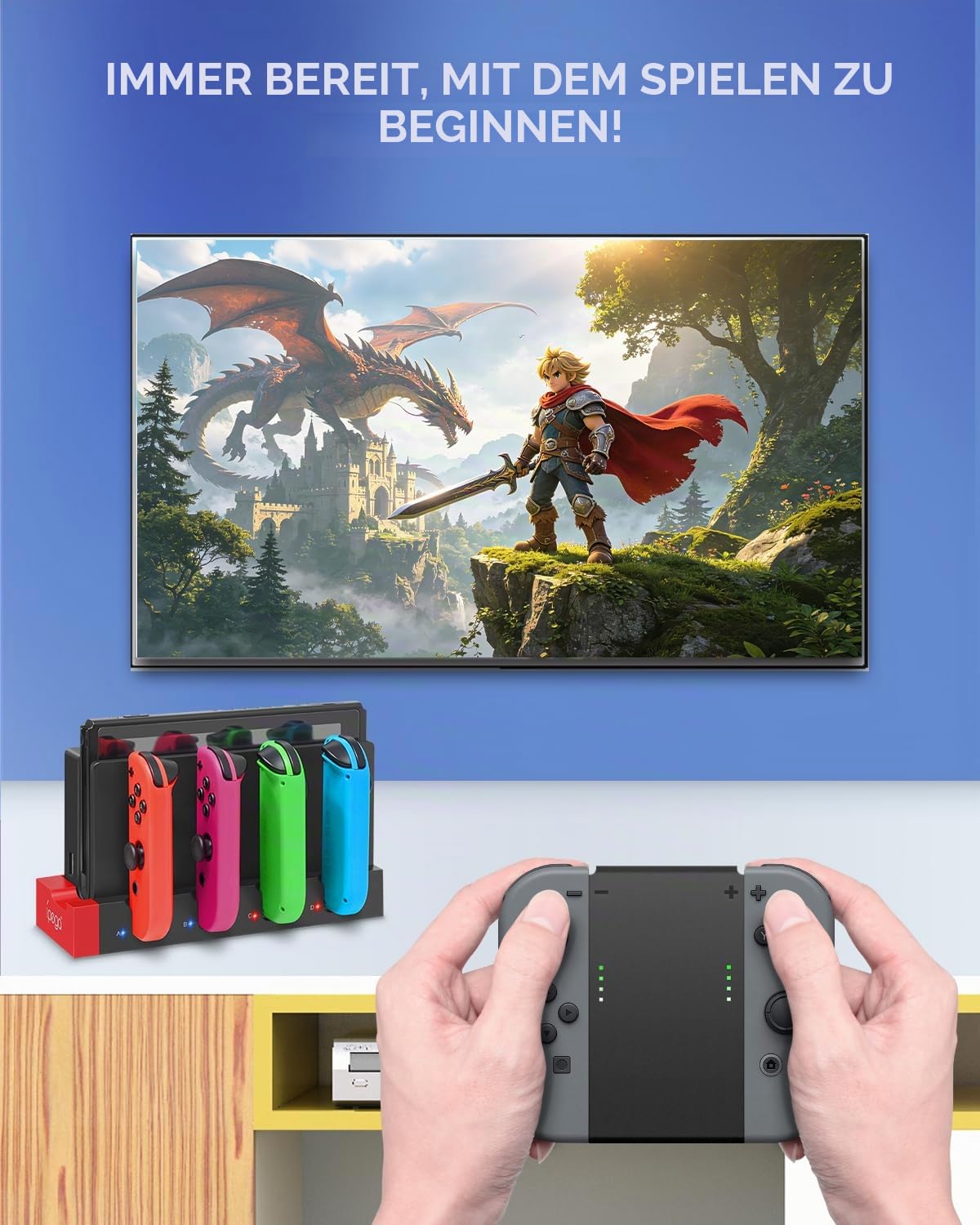 FYOUNG Controller Ladestation für Joy Con kompatibel mit Nintendo Switch & Switch OLED, Switch Ladestation Zubehör für JoyCons mit LED-Anzeige - Schwarz 7