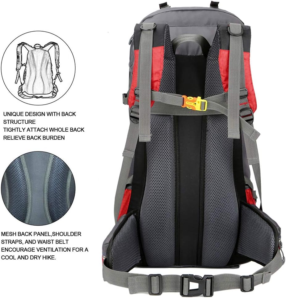 60L Waterproof Ultra Lightweight Packable Climbing Fishing Traveling Backpack Hiking Daypack,Backpack,Handy Foldable Camping Outdoor Backpack Bag with a Rain Cover (Red) - Image 3