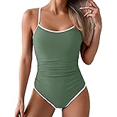 Eomenie Women's One Piece Swimsuit Tummy Control Slimming Bathing Suit Color Block Spaghetti Strap 1 Piece Swim Suit Swimwear