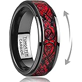 TUNGSTORY Dragon Celtic Tungsten Rings for Men, 8mm Black Fidget Spinner Rings Anxiety Released High Polished Mens Wedding Band with Carbon Fiber Comfort Fit Size 7-12