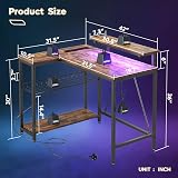 Bestier 106.5cm L Shaped Desk with 3 Outlets 2 USB LED RGB Lights view 9