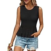 LCXWFE Women Summer Crop Tank Tops Knit Sleeveless Vest Crochet Ruffle Hem Sweater