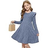 LessonZoo Toddler Girls' Ruffle Long Sleeve Dress Ribbed Knit Crew Neck Sweater Dresses Kids Fall Winter Clothes