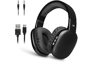 iJoy Ultra Wireless Headphones with Microphone- Rechargeable Over Ear Wireless Bluetooth Headphones with 10Hr Playtime, SD Slot, Backup Wire- Soft Cushion Wireless Headset with Mic (Black)