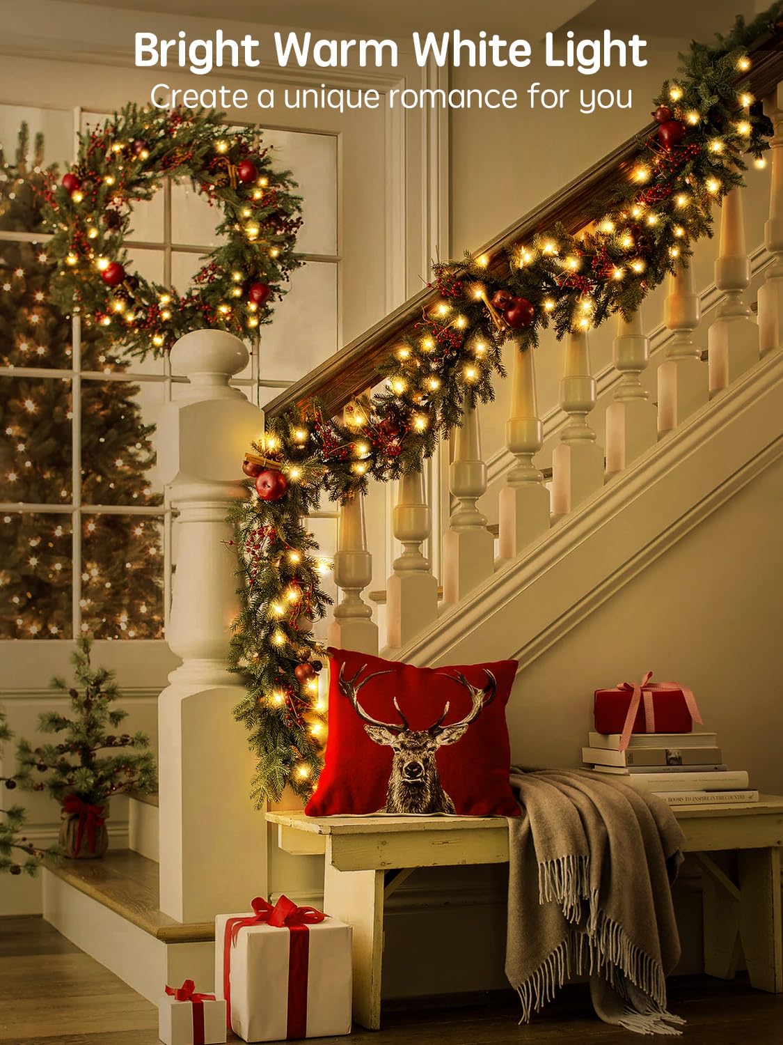 ARKOCHIC 35M Fairy Light Outdoor Christmas Lights, 300 LED Warm White Christmas Tree Lights, IP65 Waterproof 8 Modes Memory Linkable Cluster Light Indoor Outside Decorations/Garden(No Remote)