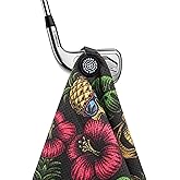 Magnetic Golf Towel for Men Women Golfer - Microfiber Golf Towel Magnet with Waffle Texture - Strengthen Magnet Golf Towels for Strong Hold to Metal Objects (Black Red Flower)
