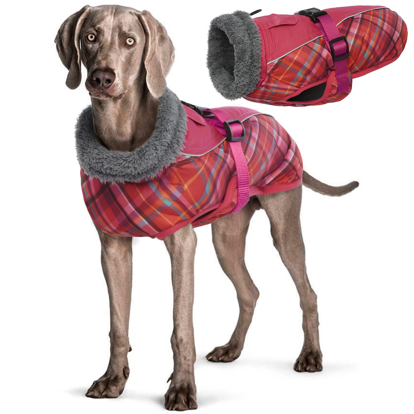 Hjyokuso Waterproof Winter Coat for Dogs With Harness Hole - Warm Jacket for Small, Medium, Large Dogs, Chihuahua, French Bulldog, Dachshund