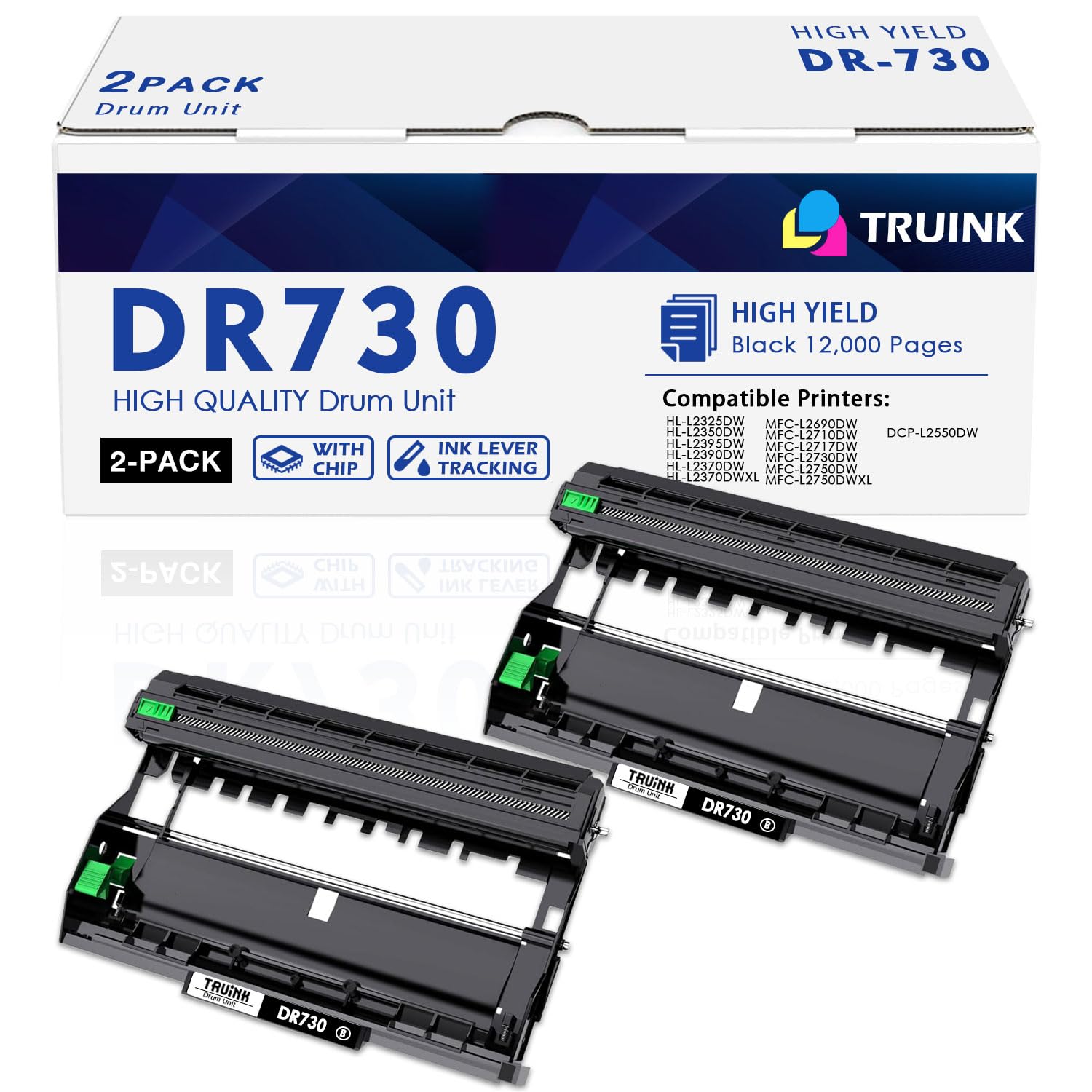 Photo 1 of ***NEW** DR730 Drum Unit (NOT Toner) Replacement for Brother DR730 DR-730 High Yield Drum Unit Compatible with Brother HL-L2325DW HL-L2350DW MFC-L2710DW MFC-L2717DW DCP-L2550DW Printer (Black, 2 Pack)