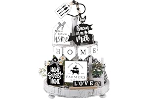 FairySandy Set of 11 Farmhouse Tiered Tray Decor Rustic Home Tiered Tray Decorations Set Home Wooden Signs Vintage Farm Animal Farmhouse Tabletop Wood Signs for Kitchen Table Shelf Decor