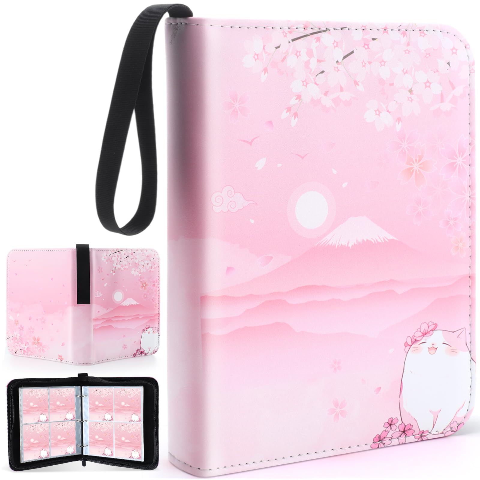 Photo 1 of Aliceset Card Binder for Girls Gifts 4 Pocket with 55 Sleeves 440 Cards Collectible Trading Binder Case Cute Album Holder Book for Game Sports Collection Organizer Supply(Sakura Cat)