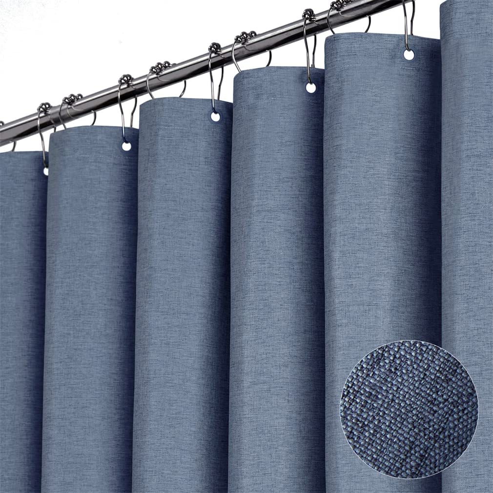 Premium Shower Curtain Linen Fabric Textile 240 x 200 cm Waterproof Anti-Mould for Bathroom Light Blue 180 x 200 cm
