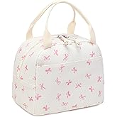 LEDAOU Lunch Box for Women Insulated Lunch Bag Corduroy Lunch Tote Bags Leakproof Cooler Lunch Case for Travel Work Picnic (Pink Bow)