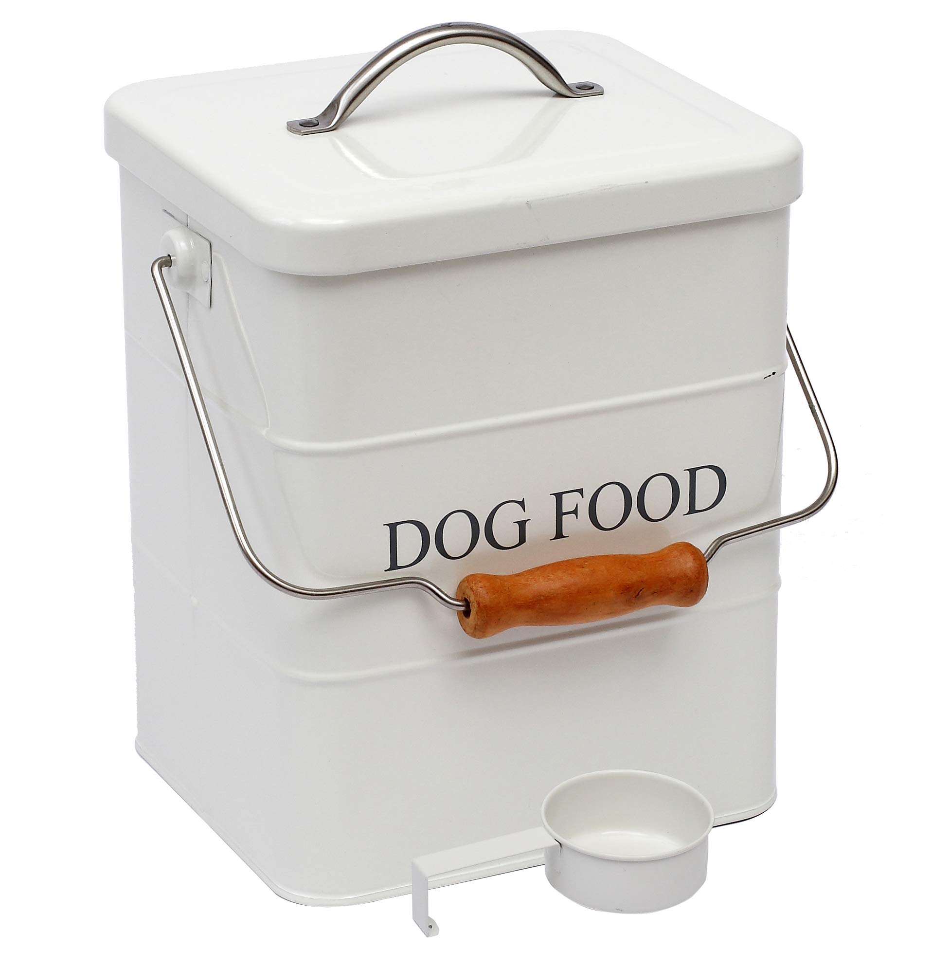Morezi Dog treat food storage tin with lid and scoop included - white powder - carbon steel - pet food bin - storage canister tins - DogFood
