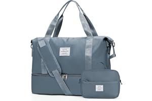 VECAVE Travel Duffel Bags with USB port,Weekender Bags for Women,Waterproof Overnight Bag with Toiletry Bag,Sport Gym Tote Bag with Wet Pocket and Shoes Compartment, Carry On Bag for Airplanes, JewelBlue