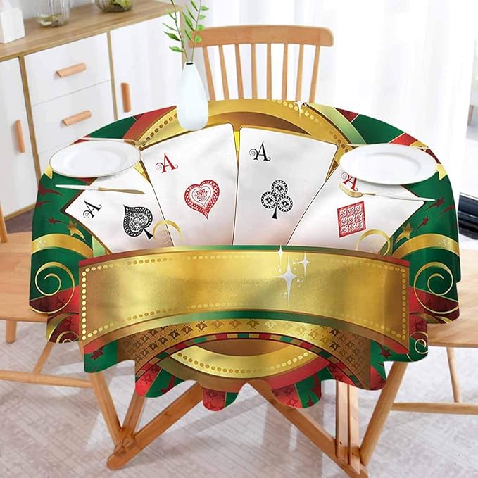 ScottDecor Poker Tournament Small Round Tablecloth Cushion Fortune Card