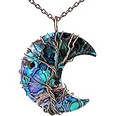 Bivei Life Tree Crescent Moon Necklaces for Women,Copper Wire Wrap Gemstones Pendant Crystals and Natural Stones Necklace Witch Jewellery Christmas Gifts for Friends