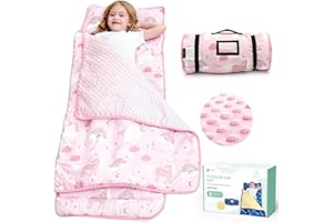 ACRABROS Toddler Nap Mat with Pillow and Blanket, Extra Large Rolled Napping Mats,Slumber Bags for Boys Girls,Kids Sleeping Bag for Daycare, Preschool Travel Camping, Unicorn