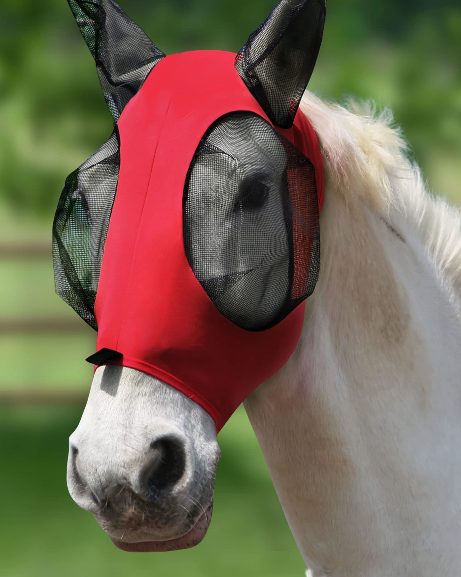 Harrison Howard Ultra Lightweight Full Visibility Breathable UV-proof Super Comfort Horse Fly Mask-Lava Red — image 1