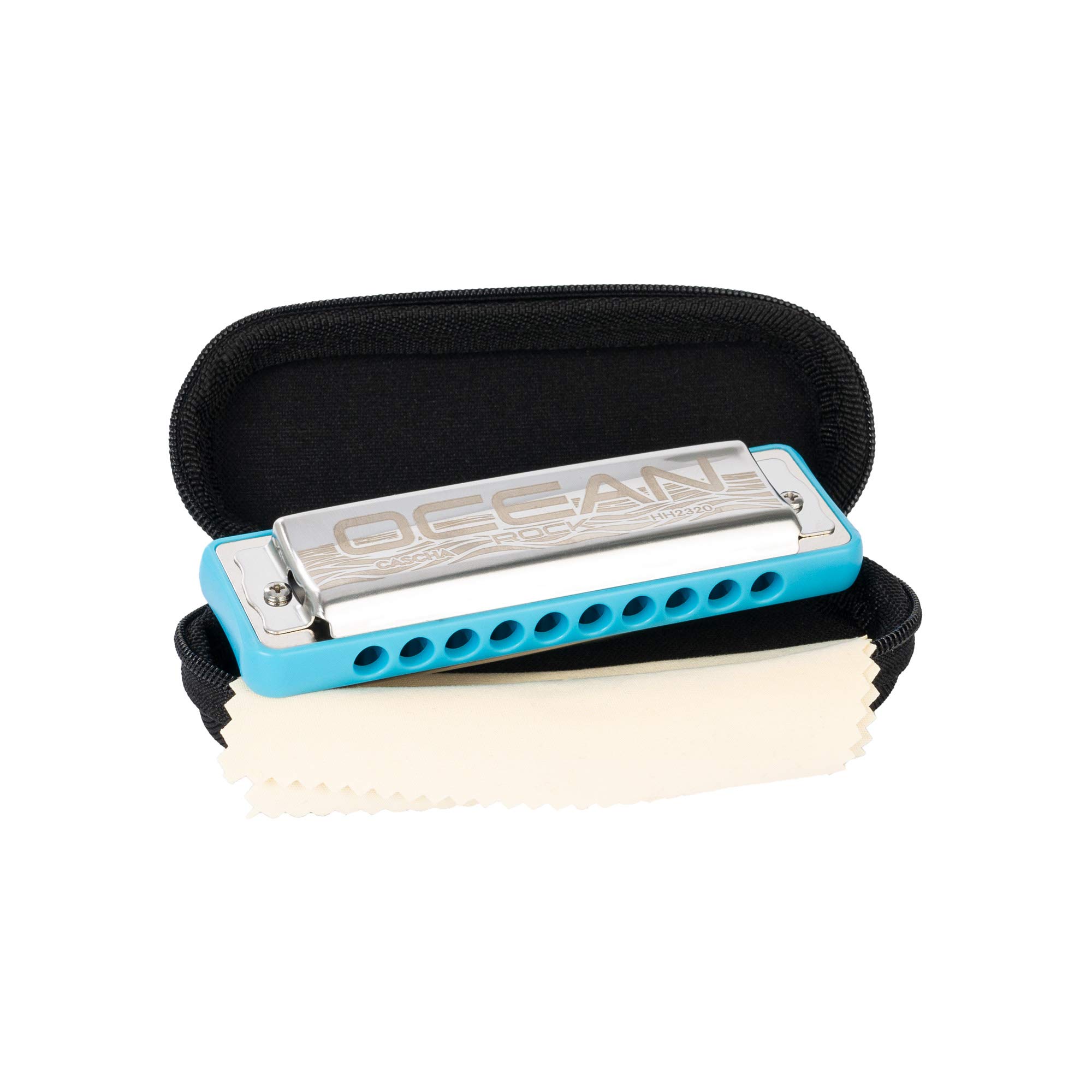 Cascha Ocean Rock Harmonica A-Major in blue - Professional, diatonic 10-hole harmonica - High-quality reeds made of phosphor-bronze - With soft case and cleaning cloth, A-major